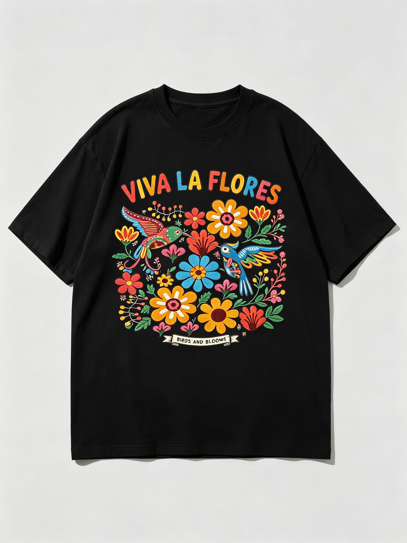 Viva La Flores Mexican Hummingbird Colorful Floral Birds And Blooms Graphic Women  print t-shirt