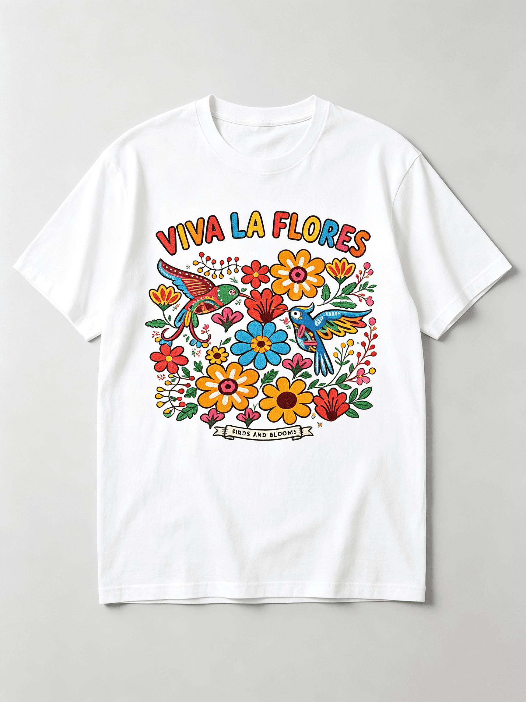 Viva La Flores Mexican Hummingbird Colorful Floral Birds And Blooms Graphic Women  print t-shirt
