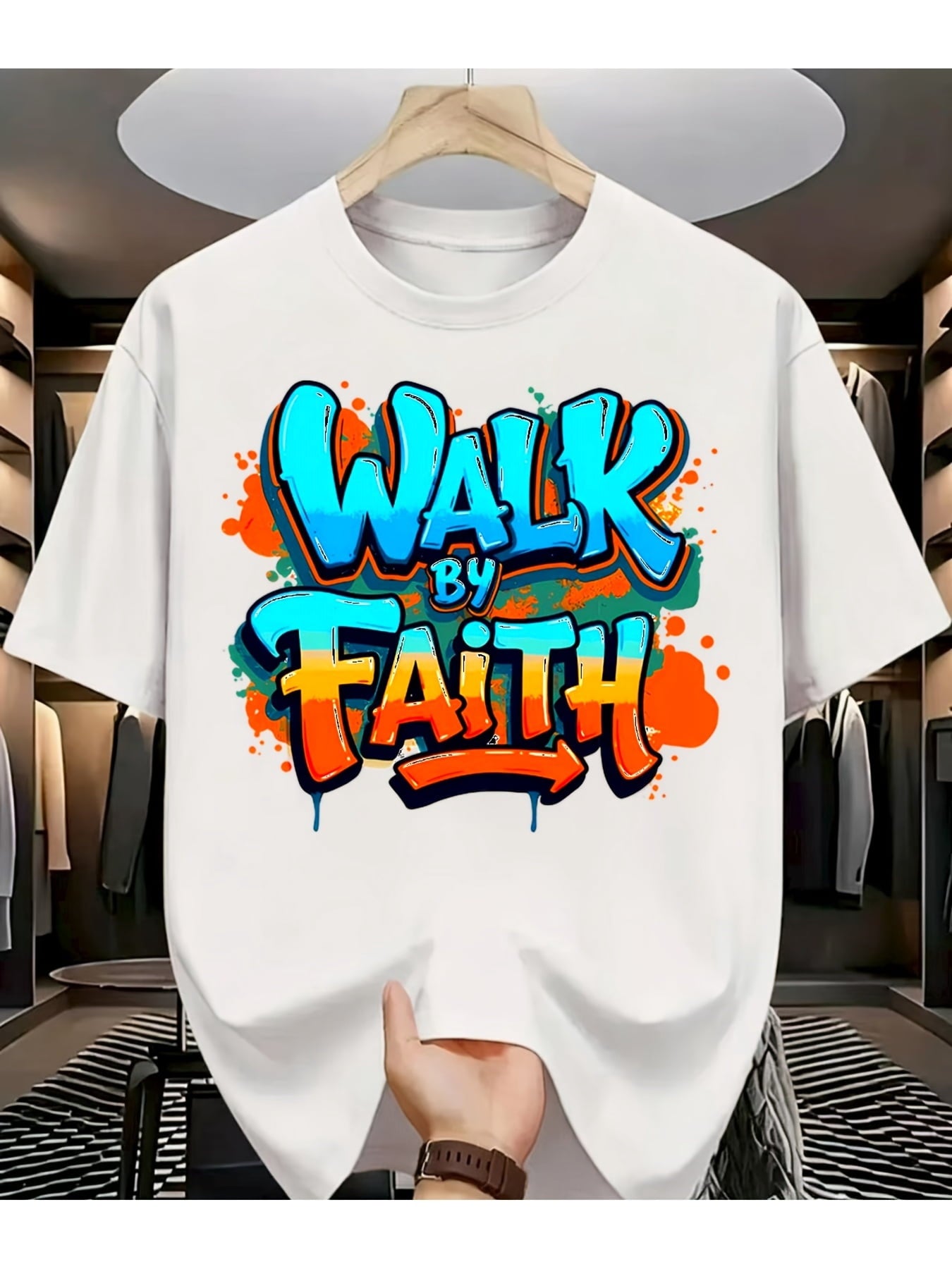 Walk By Faith Color Splash Christian Faith Graphic T-Shirt
