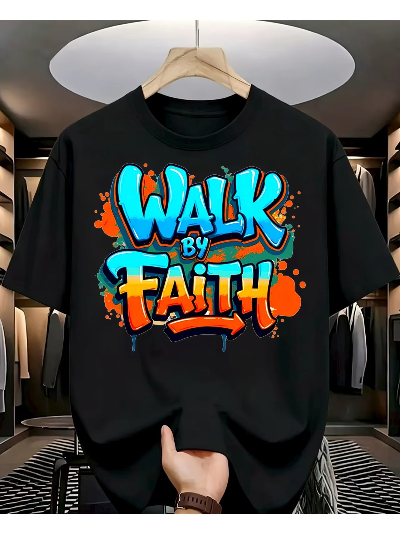 Walk By Faith Color Splash Christian Faith Graphic T-Shirt