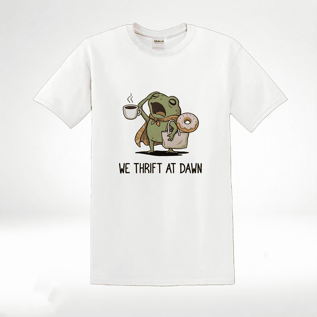 We Thrift At Dawn Funny Thrifting Frog Graphic T-Shirt