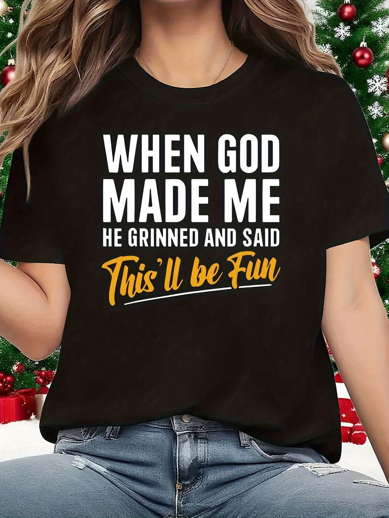 When God Made Me 1 Pcs Women's Plus Size T-Shirt Funny Oversized Graphic Short Sleeve Tee Novelty 100% cotton Shirt Casual Crew Neck Top 220g