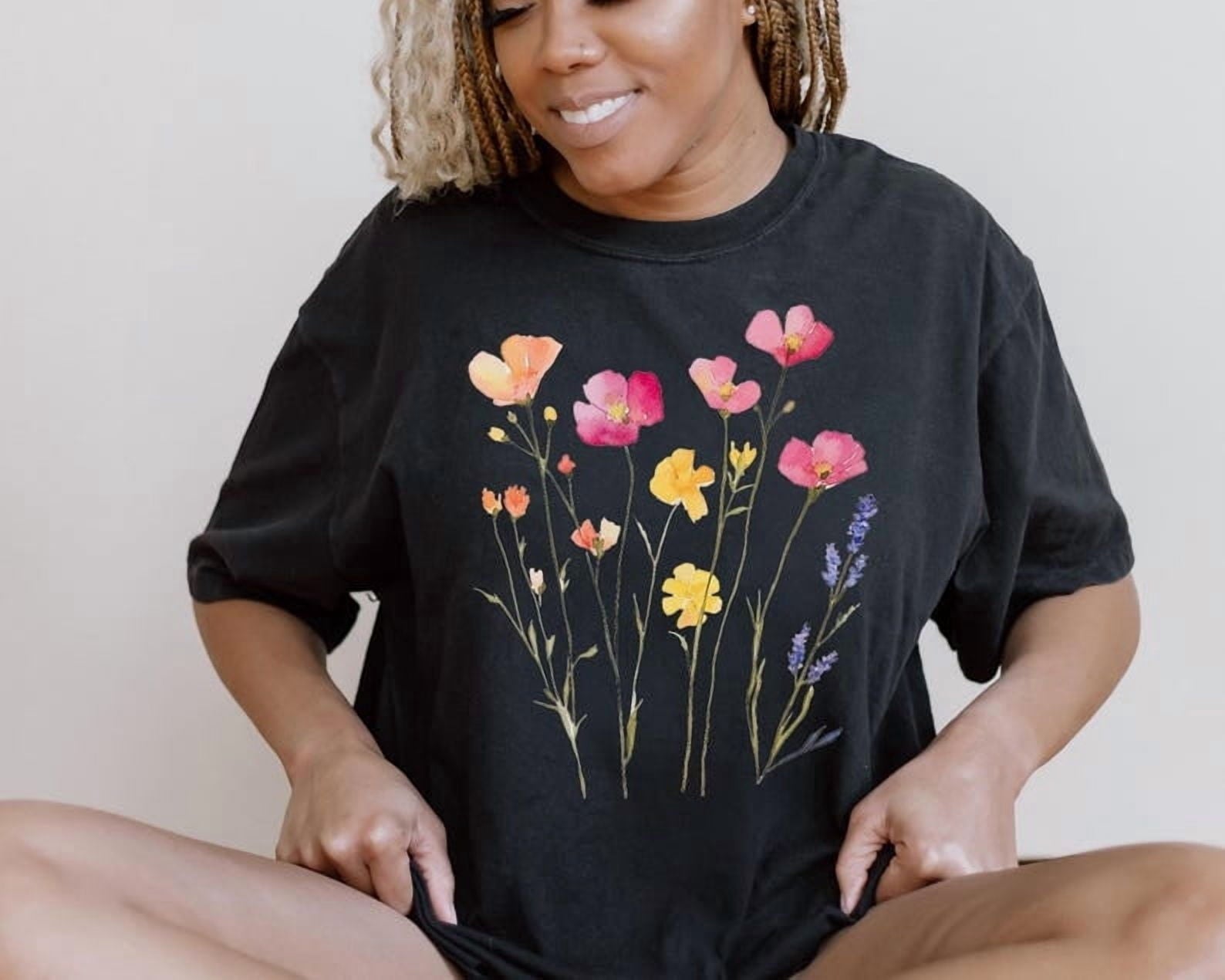 Wildflower T-Shirt Women Boho Floral Botanical Garden Tee Shirt