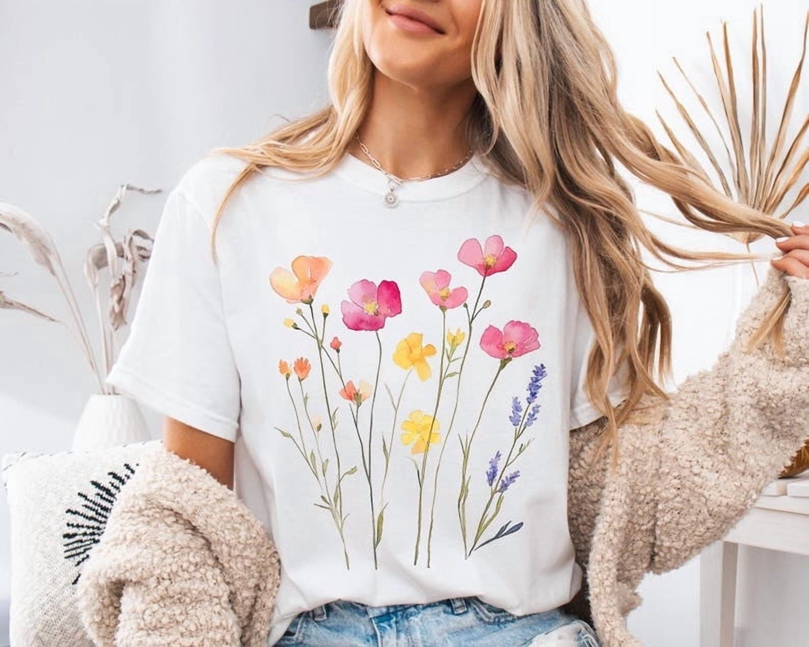 Wildflower T-Shirt Women Boho Floral Botanical Garden Tee Shirt