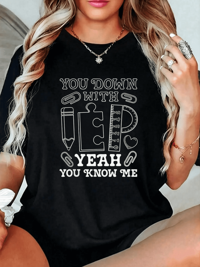 Women 100% Cotton Retro Graphic T-Shirt, You Down With IEP SPED Special Education Teacher Funny Crew Neck Summer Casual Tee