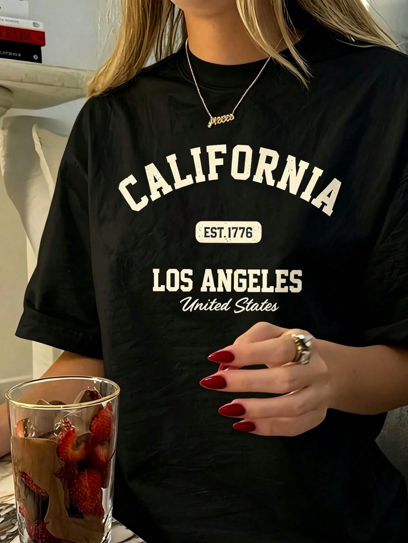 Women' California Los Angeles Print Shirt Crew Neck Casual Cotton Tee