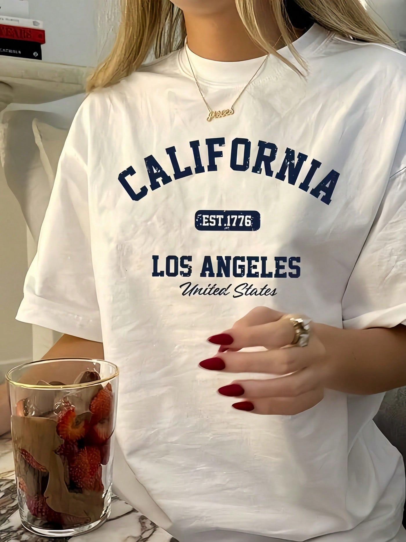 Women' California Los Angeles Print TShirt Crew Neck Casual Cotton Tee Medium Stretch Knit Fabric Regular Fit For Female Ladies