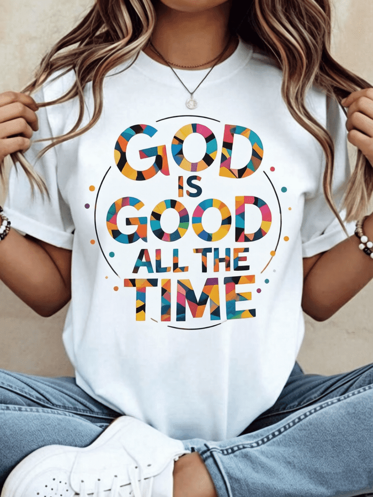 Women Christian Graphic T-Shirt, God Is Good All The Time Religious Faith Statement Tee, Soft Casual Summer Crew Neck Cotton Top