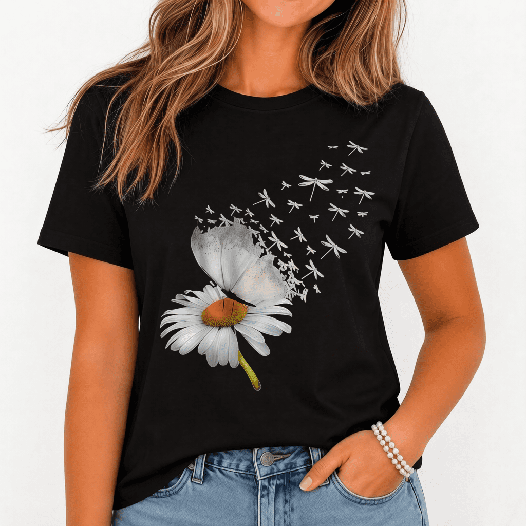 Women Daisy Floral Graphic T-Shirt Summer Flower Casual Crew Neck Tee Top