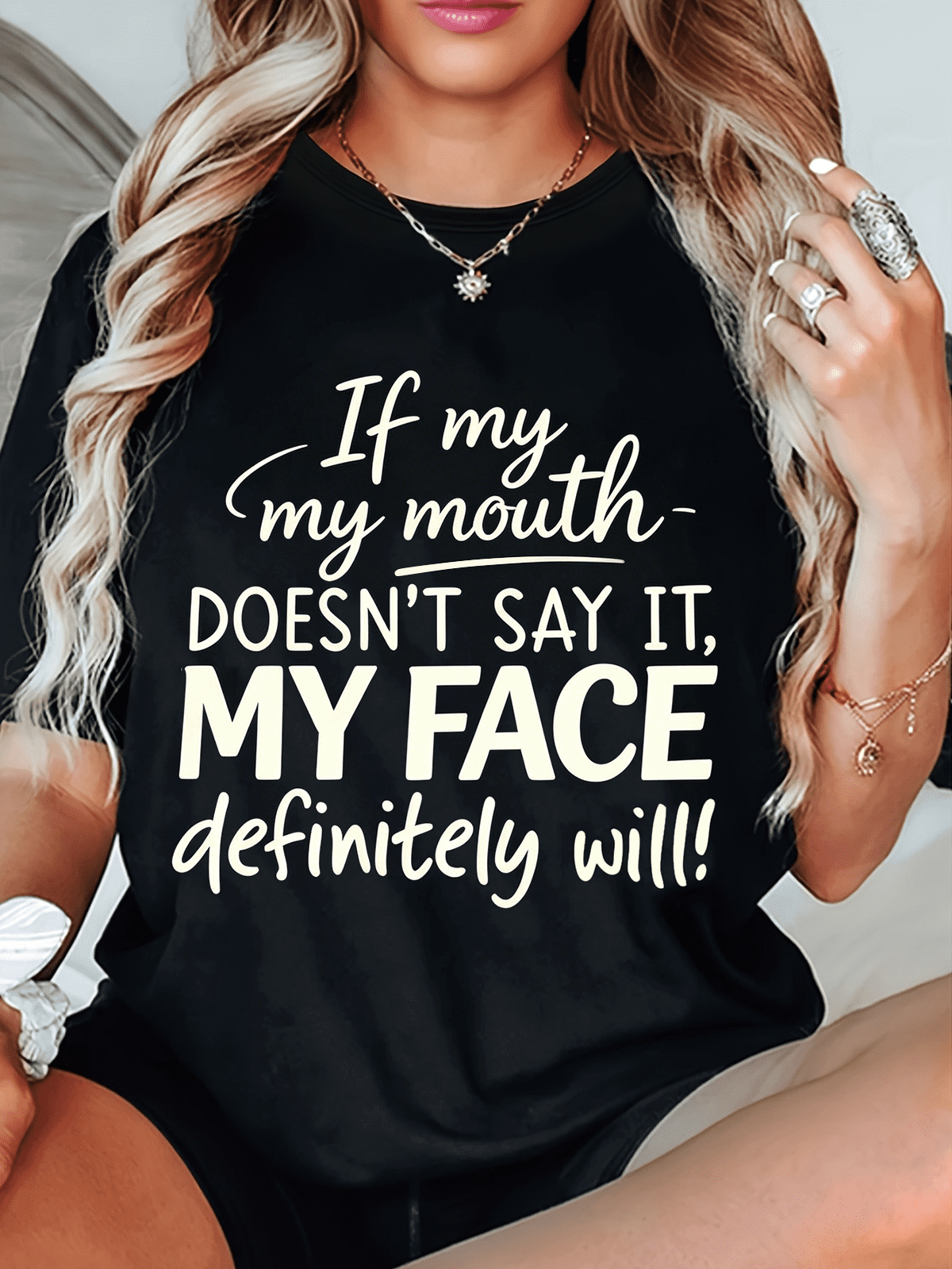 Women Funny Sassy If My Mouth Doesn't Say It Graphic T-Shirt Trendy Sarcastic Casual Top