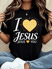 Women I Love Jesus Religious Heart Graphic Casual T-Shirt