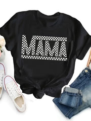 Women' - Letter Print T-Shirt Compatible for - Casual Short Sleeve Round Neck Blouse, -Line Regular Fit Top