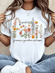 Women Round Neck T Shirt Faith Floral Print And Inspirational Quote Short Sleeve Casual Summer Wear For Everyday Outfits And Religious Events