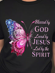 Women'S "Blessed by God, Loved by Jesus, Guided by the Holy Spirit" LED Light Butterfly Pattern T-Shirt