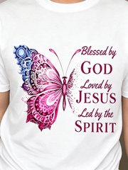 Women'S "Blessed by God, Loved by Jesus, Guided by the Holy Spirit" LED Light Butterfly Pattern T-Shirt