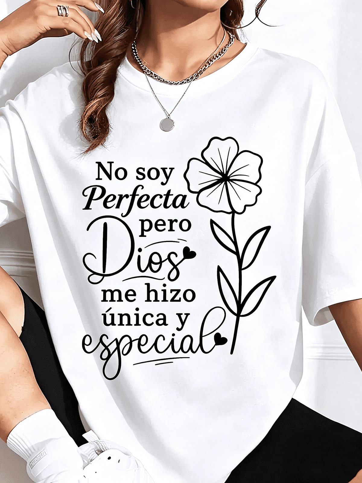 Women Spanish Christian Quote No Soy Perfecta Faith Graphic T-Shirt Religious Casual Top