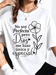 Women Spanish Christian Quote No Soy Perfecta Faith Graphic T-Shirt Religious Casual Top