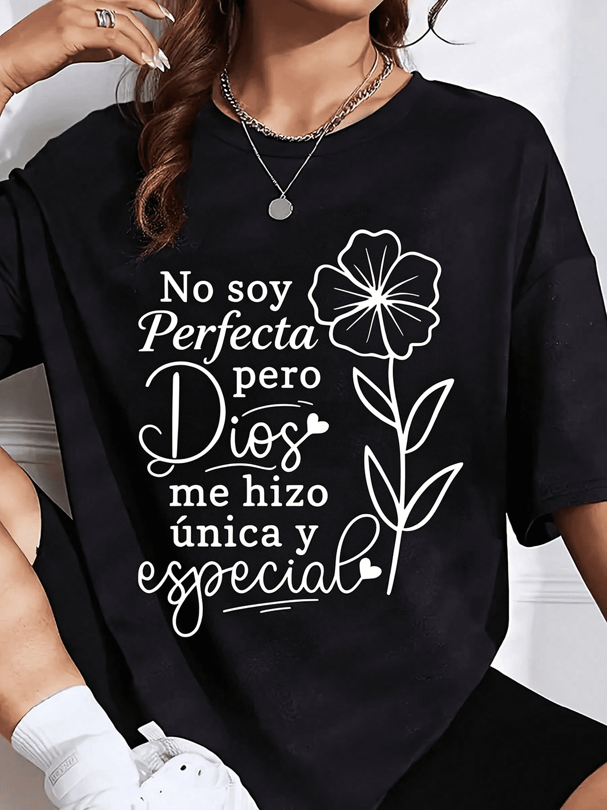 Women Spanish Christian Quote No Soy Perfecta Faith Graphic T-Shirt Religious Casual Top