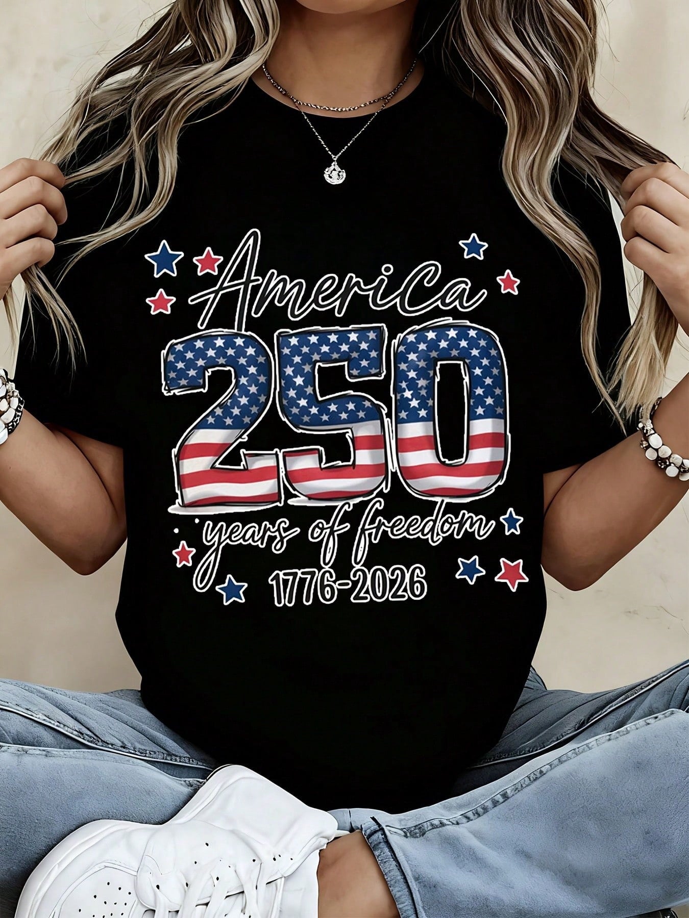 Women T Shirt America 250 Years Of Freedom 1776 2026 Patriotic Independence Day Celebration Graphic Tee