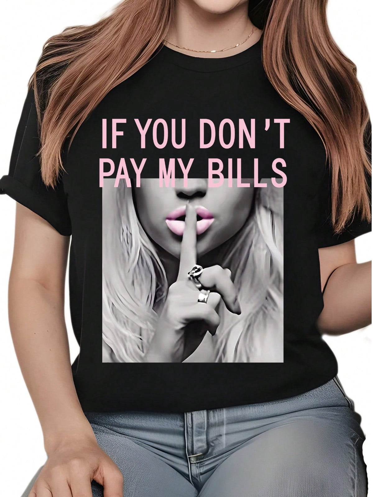Women's 100% Heavy Cotton Crew Neck Short Sleeve Graphic T-Shirt, Sheesh If You Don't Pay My Bill Casual Funny Everyday Tee