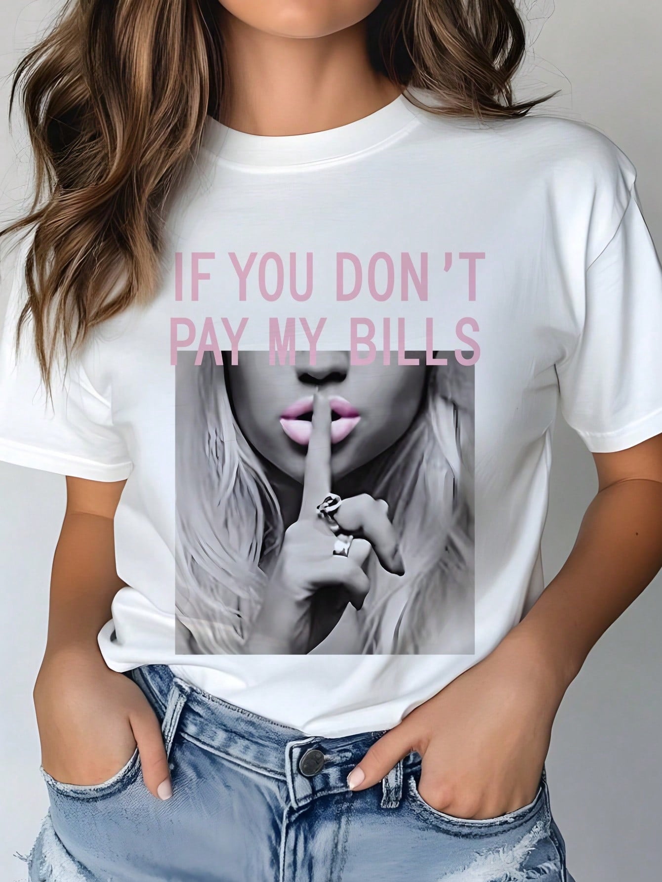 Women's 100% Heavy Cotton Crew Neck Short Sleeve Graphic T-Shirt, Sheesh If You Don't Pay My Bill Casual Funny Everyday Tee