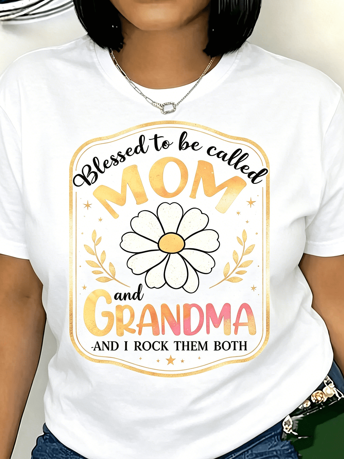 Women’s Blessed To Be Called Mom And Grandma Floral Graphic Mother’s Day T Shirt