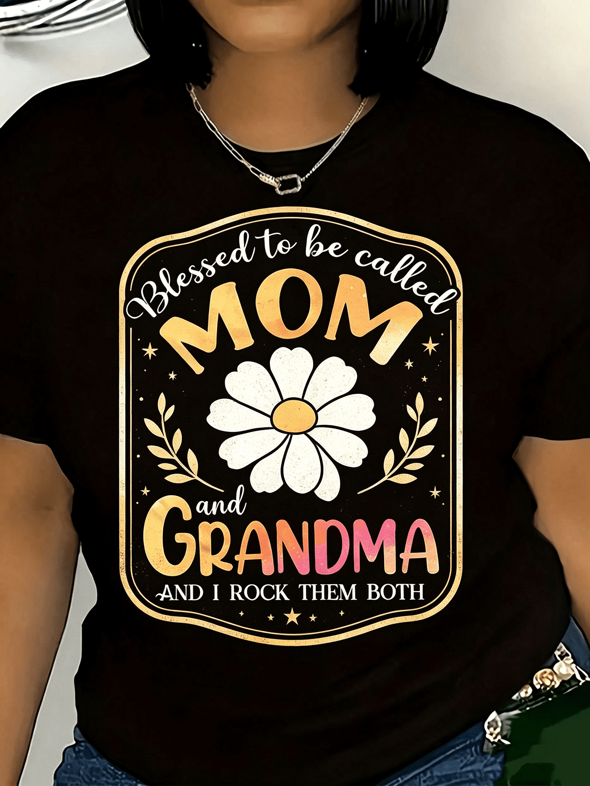 Women’s Blessed To Be Called Mom And Grandma Floral Graphic Mother’s Day T Shirt