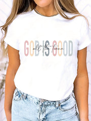 Women’s Boho Pastel God Is Good All The Time Graphic T-Shirt Soft Christian Faith Inspirational Casual Short Sleeve Top