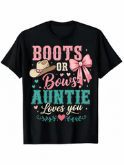 Women's Boots or Bows Auntie Graphic T-Shirt, Cute Country Western Style Short Sleeve Casual Tee