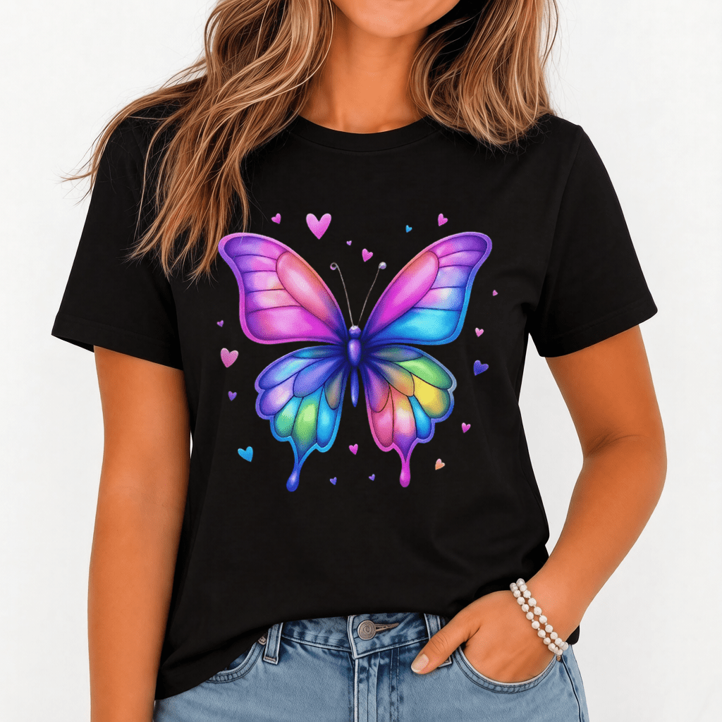 Women's Butterfly Heart Graphic T-Shirt Colorful Summer Casual Tee