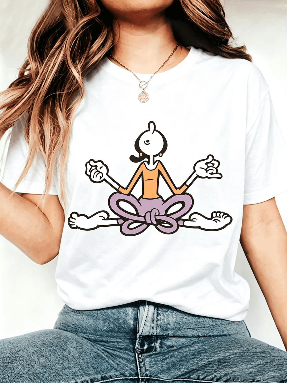 Women's Cartoon Yoga Girl Graphic T-Shirt Funny Meditation Character Casual Summer Tee