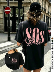 Women's Casual Fitted Knit T-Shirt with 80s Letter Print, Simple Campus Streetwear Style, Retro Comfortable Design