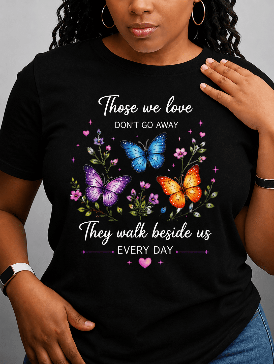 Women's Casual Printed Round-neck T-shirt, Featuring Colorful Butterfly Patterns and Motivational Slogans, with a Colorful Butterfly Letter Print Design, Breathable Fabric in Regular Length