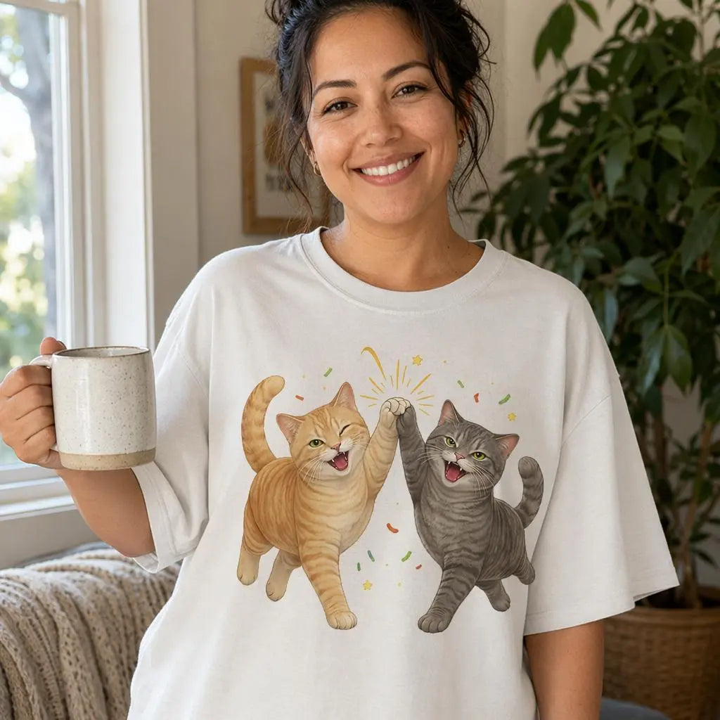 Women's Cats Graphic T-Shirt - Casual Mom Top, Ideal Gift for Feline Enthusiasts