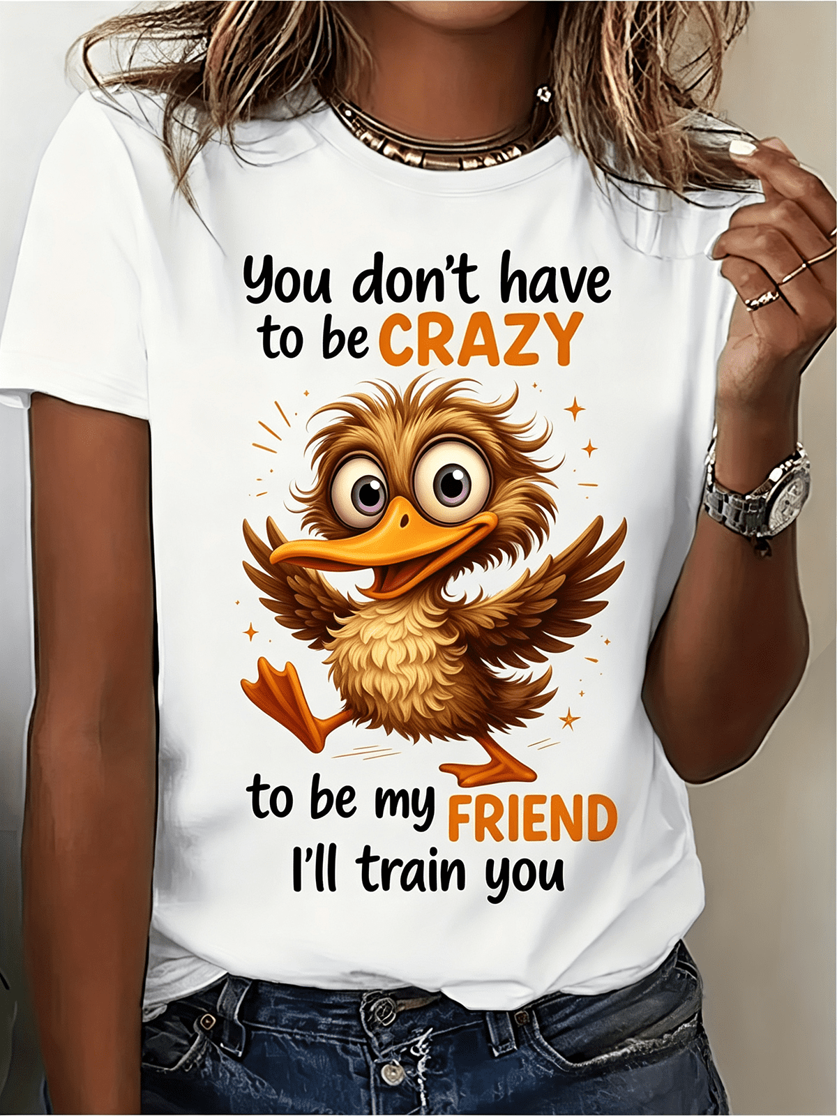 Women’s Cute Crazy Duck Best Friend Graphic T-Shirt Funny Friendship Quote Casual Short Sleeve Tee For BFF Gift