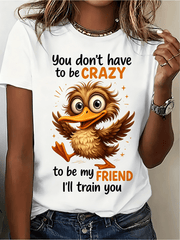 Women’s Cute Crazy Duck Best Friend Graphic T-Shirt Funny Friendship Quote Casual Short Sleeve Tee For BFF Gift
