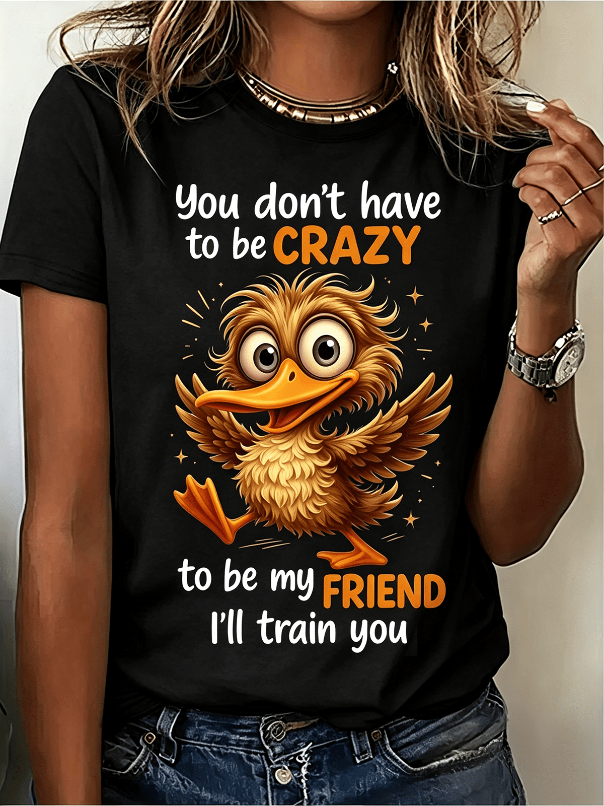 Women’s Cute Crazy Duck Best Friend Graphic T-Shirt Funny Friendship Quote Casual Short Sleeve Tee For BFF Gift