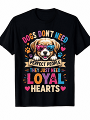Women's Cute Dog Lover Graphic T-Shirt, Colorful Puppy Print Casual Crew Neck Short Sleeve Tee, Funny Pet Lover Summer Gift Top