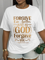 Women’s Faith Bible Verse Graphic T-Shirt Ephesians 432 Forgive One Another Religious Gold Print Short Sleeve Tee