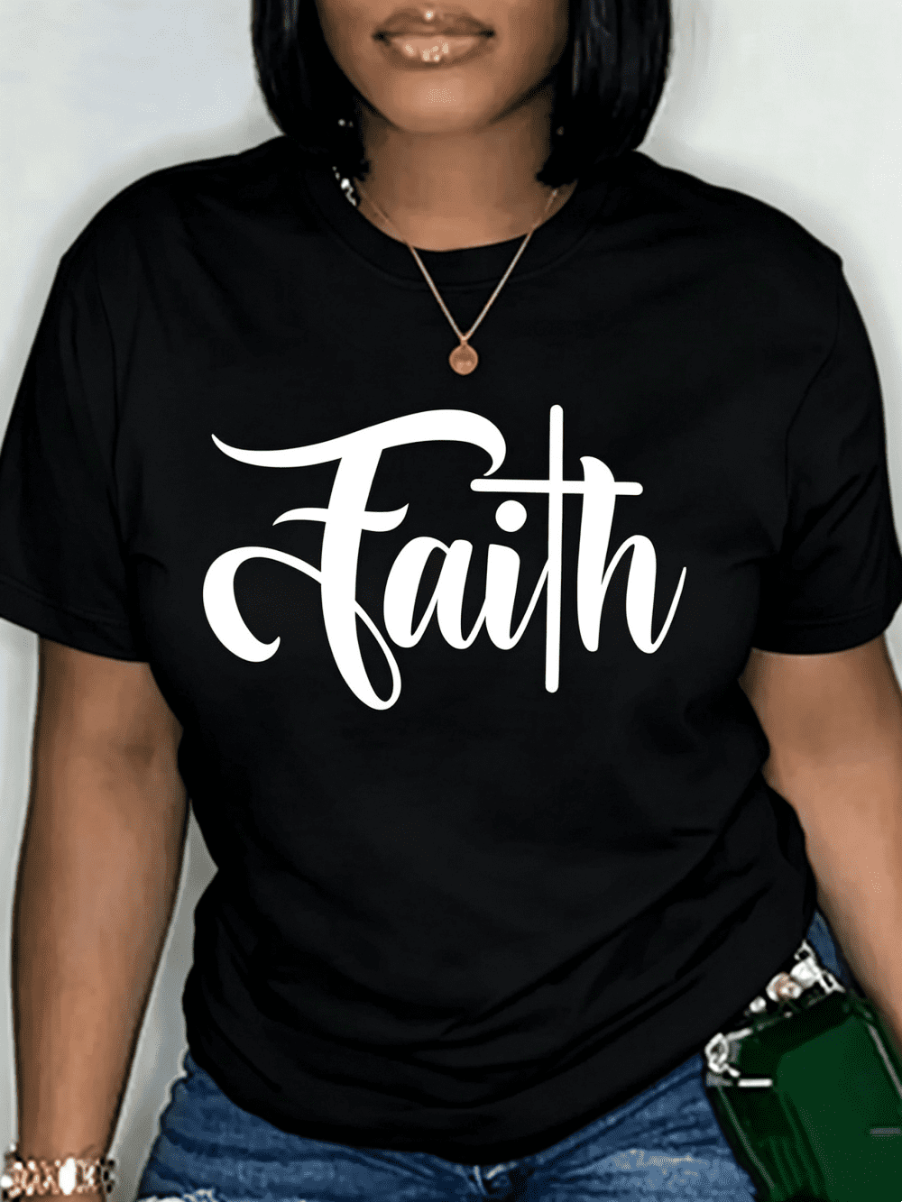 Women's Faith Cross Graphic T-Shirt Christian Faith Letter Print Short Sleeve Casual Tee