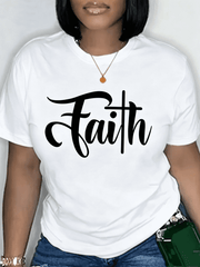 Women's Faith Cross Graphic T-Shirt Christian Faith Letter Print Short Sleeve Casual Tee