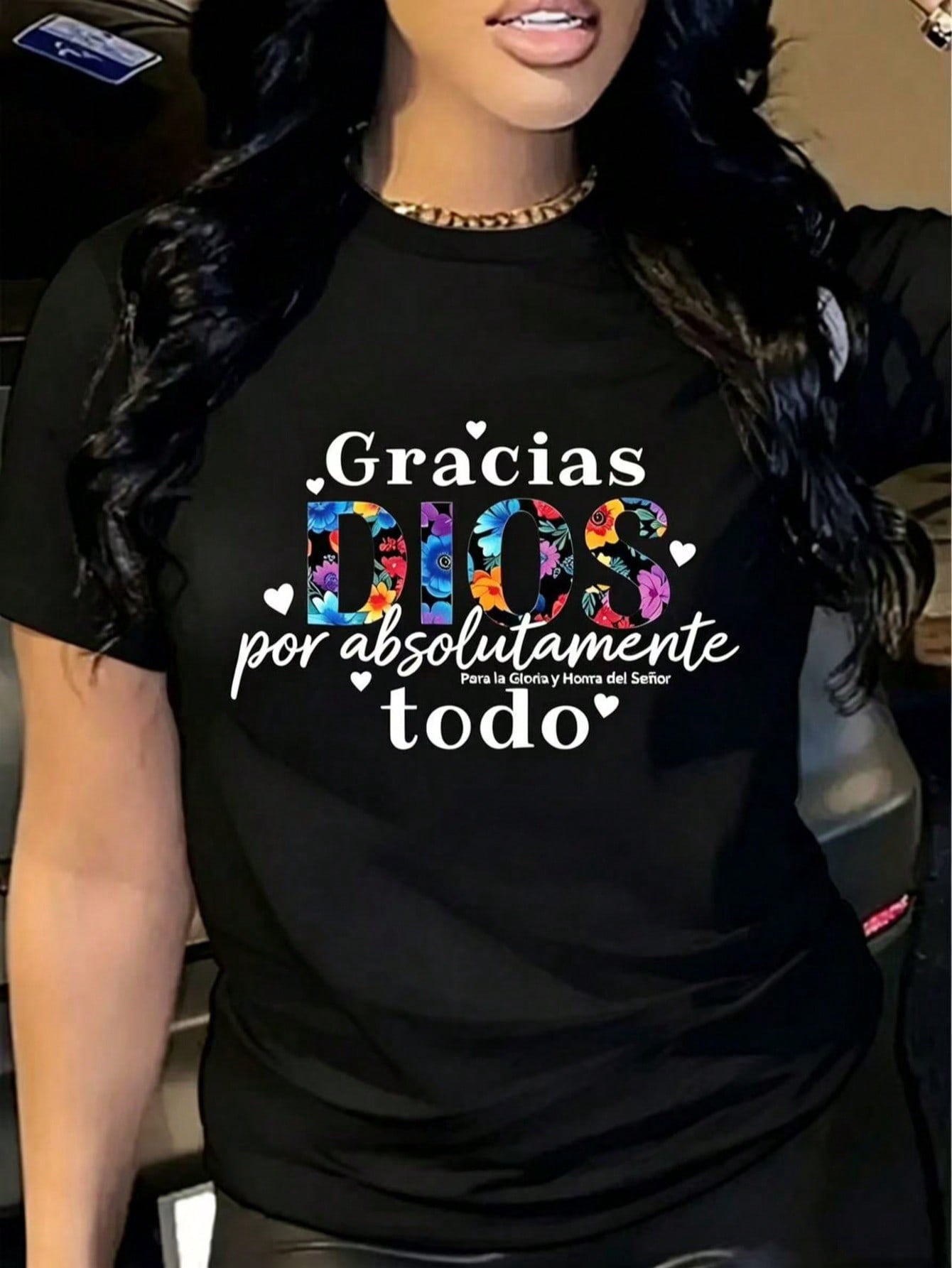 Women's Floral Letter Print T-Shirt Casual Round Neck Short Sleeves Lightweight And Flexible Machine