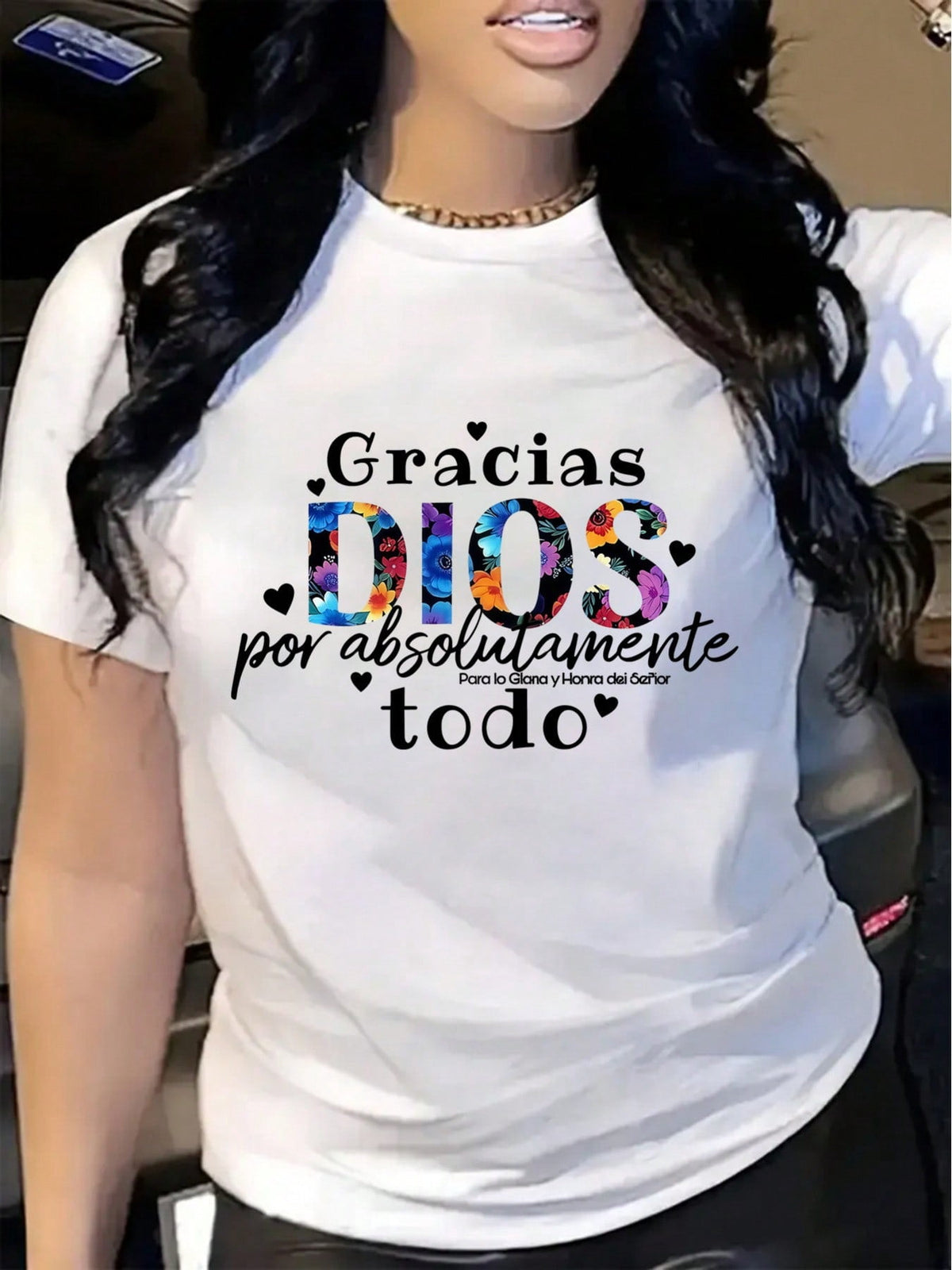 Women's Floral Letter Print T-Shirt Casual Round Neck Short Sleeves Lightweight And Flexible Machine