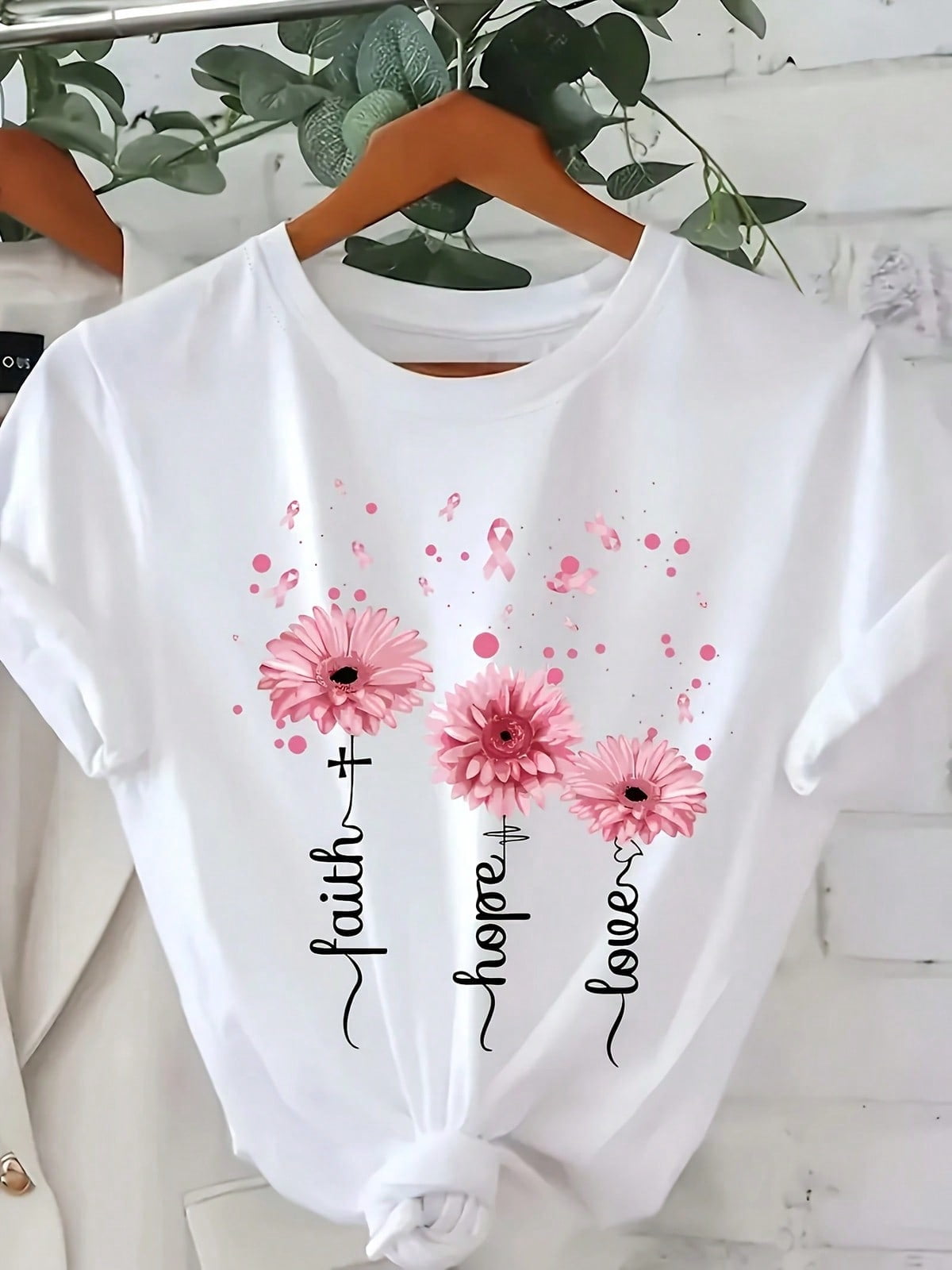 Women's Floral Print Faith-Based T-Shirt Suitable For - Casual Round Neck Short Sleeve Blouse Top