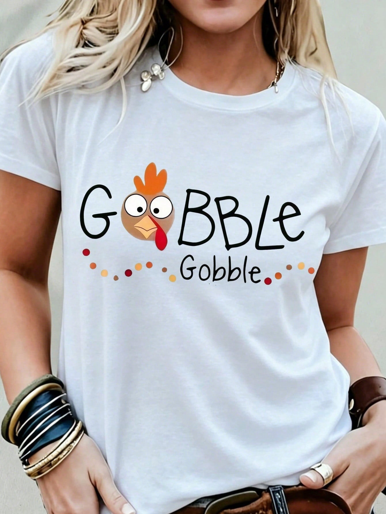 Women's Gobble Gobble Thanksgiving T-Shirt Cute Turkey Graphic Fall Casual Tee