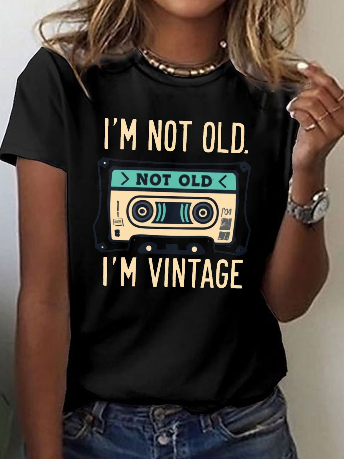 Women's I'm Not Old I'm Vintage Cassette Tape T-Shirt Funny Retro Birthday Gift Tee