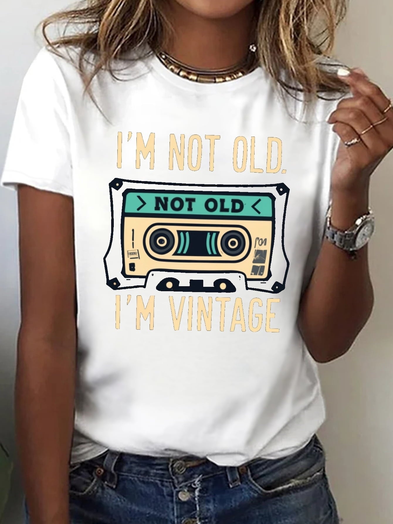 Women's I'm Not Old I'm Vintage Cassette Tape T-Shirt Funny Retro Birthday Gift Tee