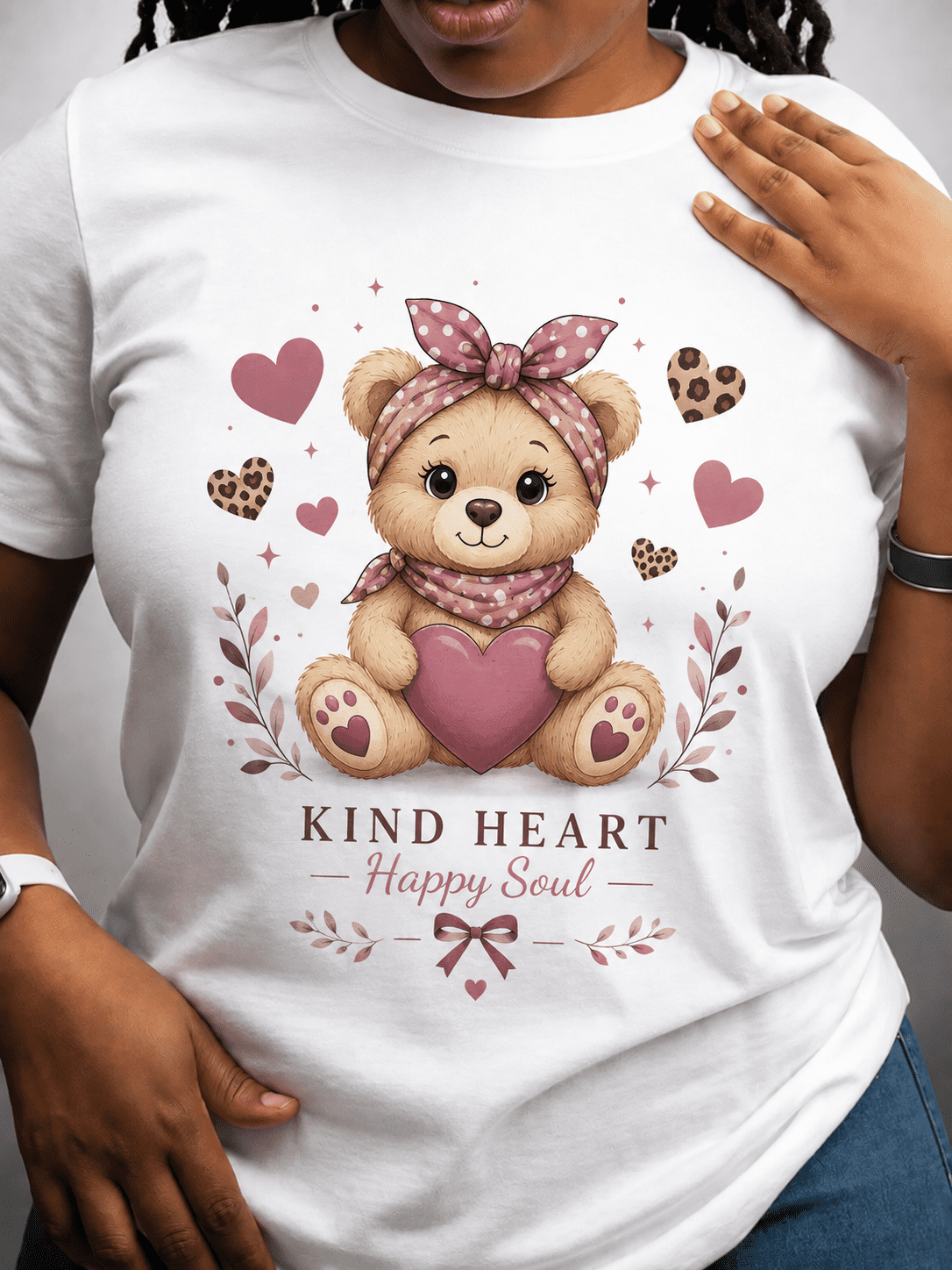 Women's Leopard Print Little Bear Graphic T-Shirt - Soft Stretch Short Sleeve Round Neck Casual Top for Spring Summer Fall, Machine Washable Comfort Fit Daily Wear