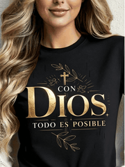 Women's Loose Fit Crew Neck Graphic T-Shirt, Spanish Christian Faith Print God Can Do All Things Con Dios Todo Es Posible Casual Tee