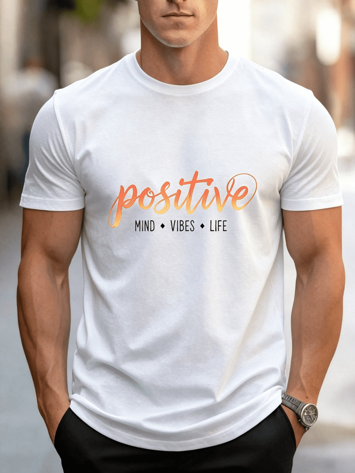 Women’s Positive Mind Vibes Life Gradient Script Graphic T-Shirt Motivational Good Energy Casual Short Sleeve Top